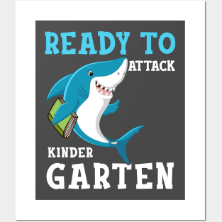 Kids Shark Ready To Attack Kindergarten First Day of School Posters and Art